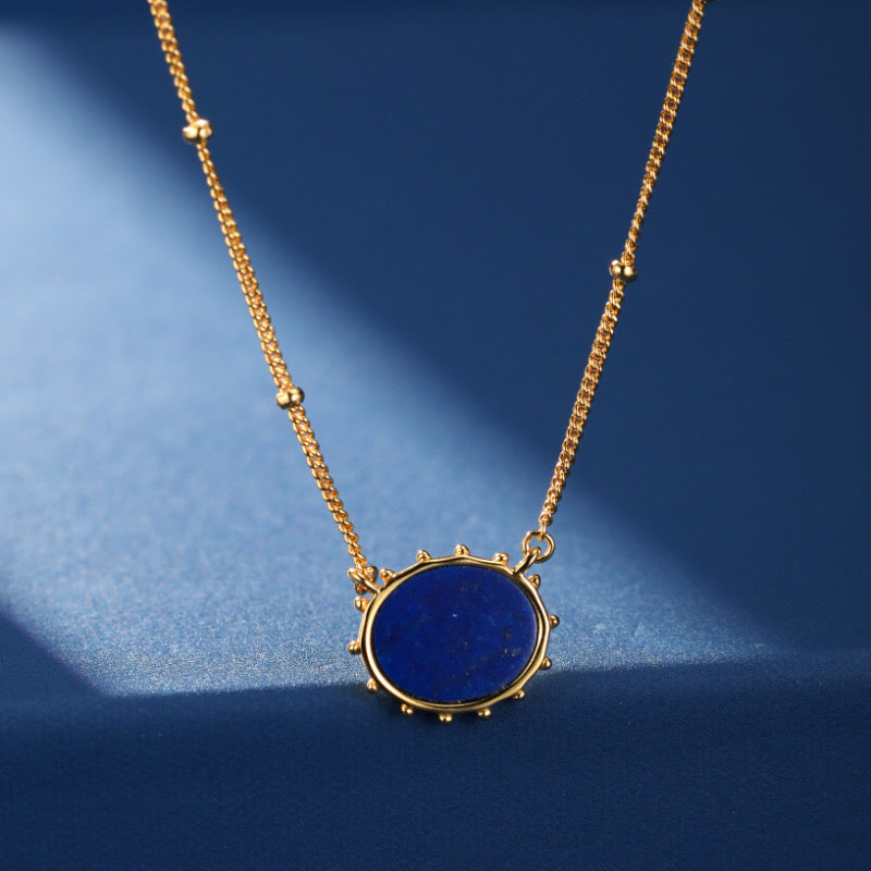 Collier Malachite et Lapis Lazuli – Ovale Majestueux, Argent Plaqué Or