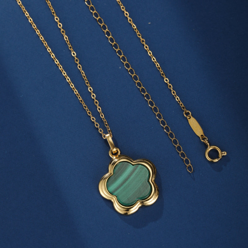 Collier Malachite – Étoile Fleur, Argent Plaqué Or
