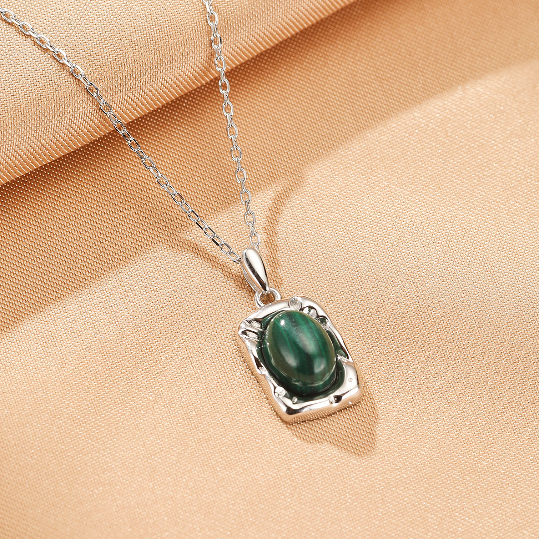 Collier Malachite – Rectangle Sacré, Argent