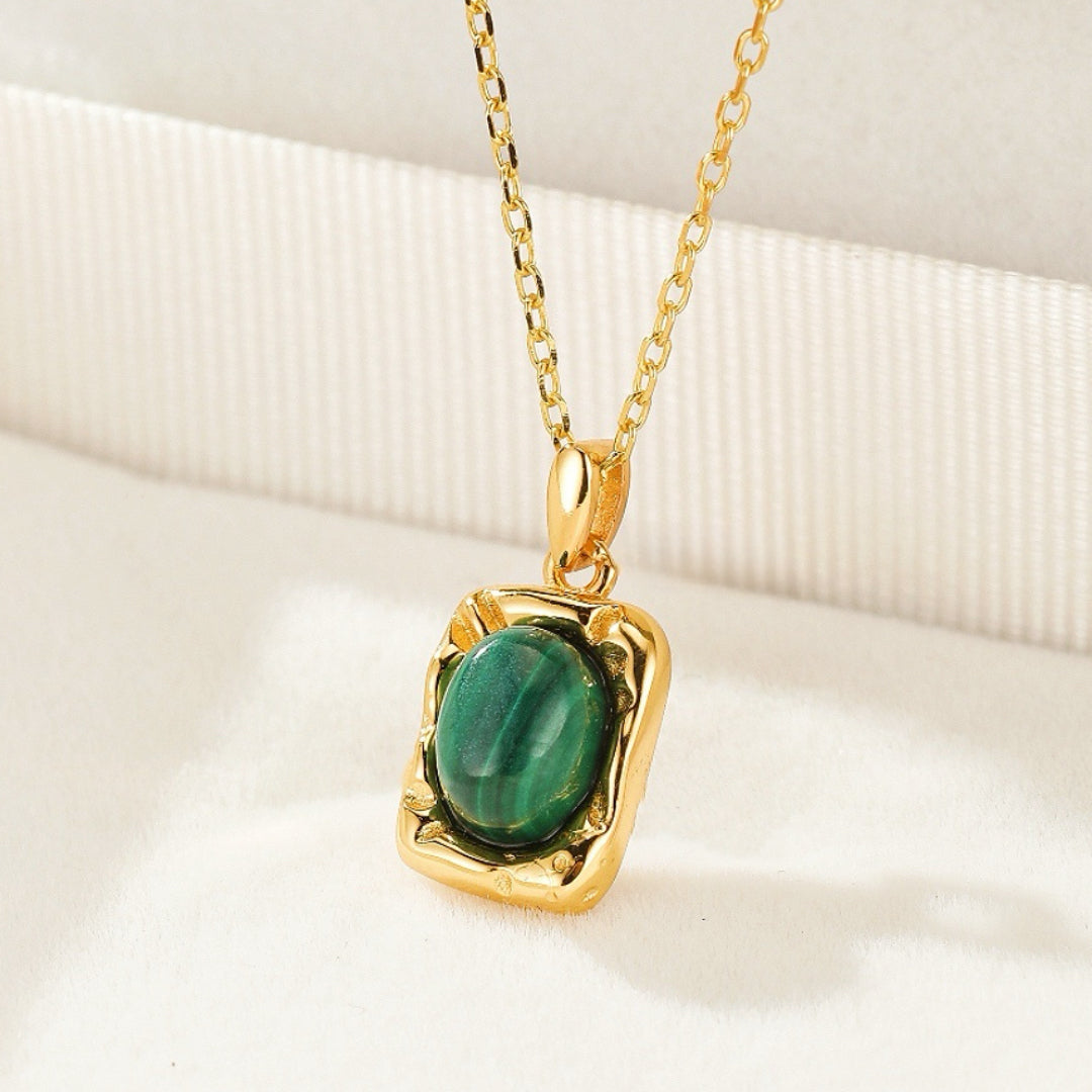 Collier Malachite – Rectangle Sacré, Argent