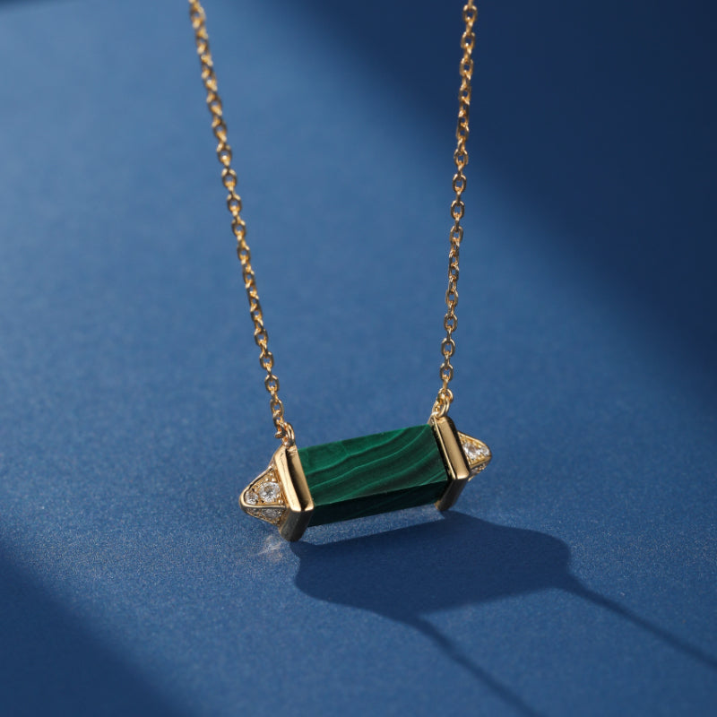 Collier Malachite – Souffle de Sérénité, Argent Plaqué Or