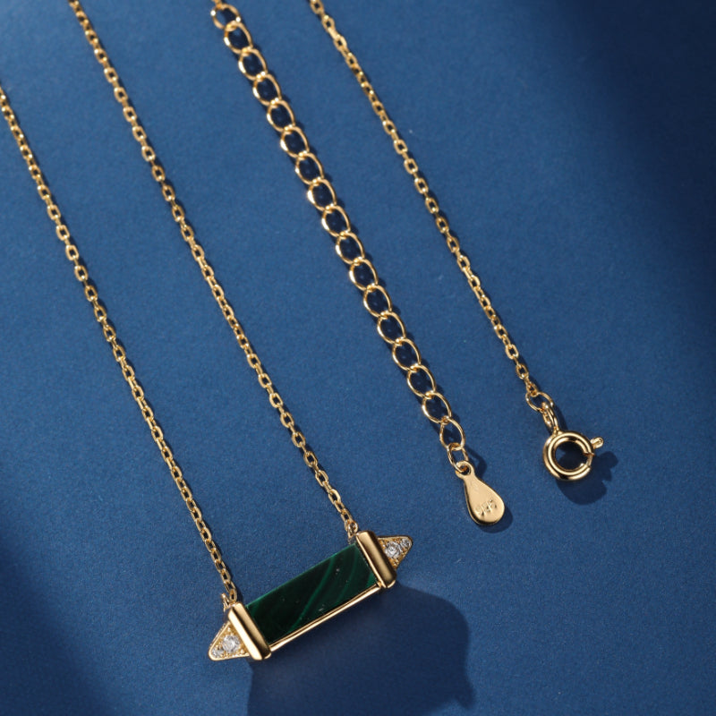 Collier Malachite – Souffle de Sérénité, Argent Plaqué Or