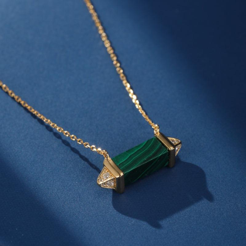 Collier Malachite – Souffle de Sérénité, Argent Plaqué Or