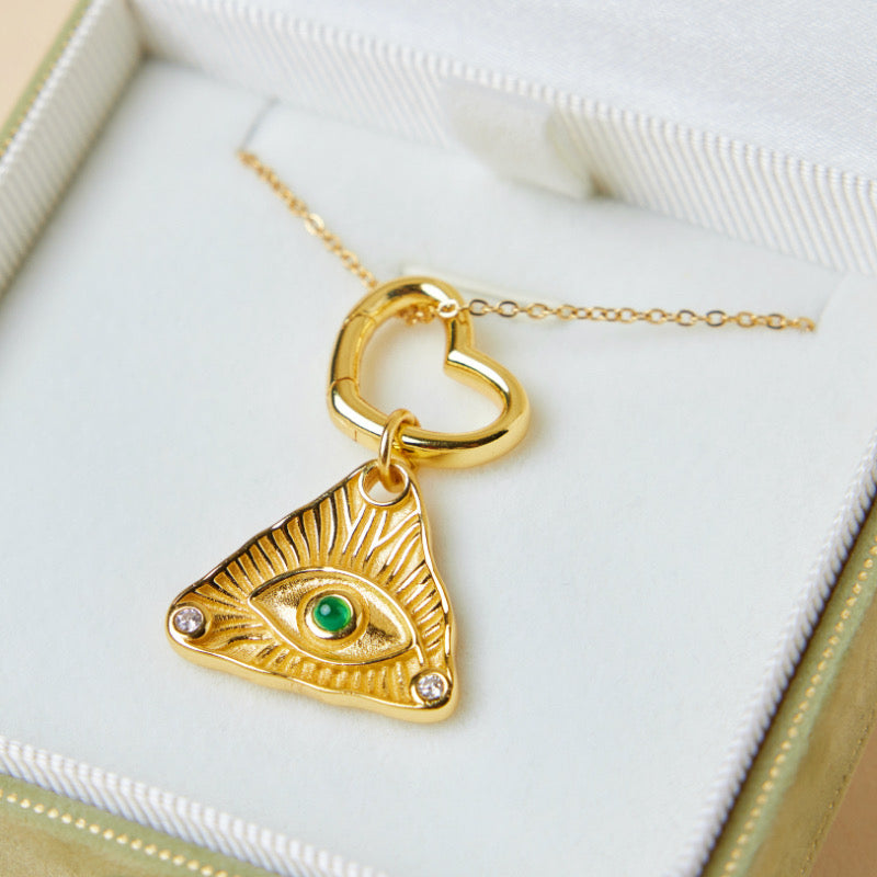 Evil Eye Necklace in Agate – Love Protection, Gold Plated Silver