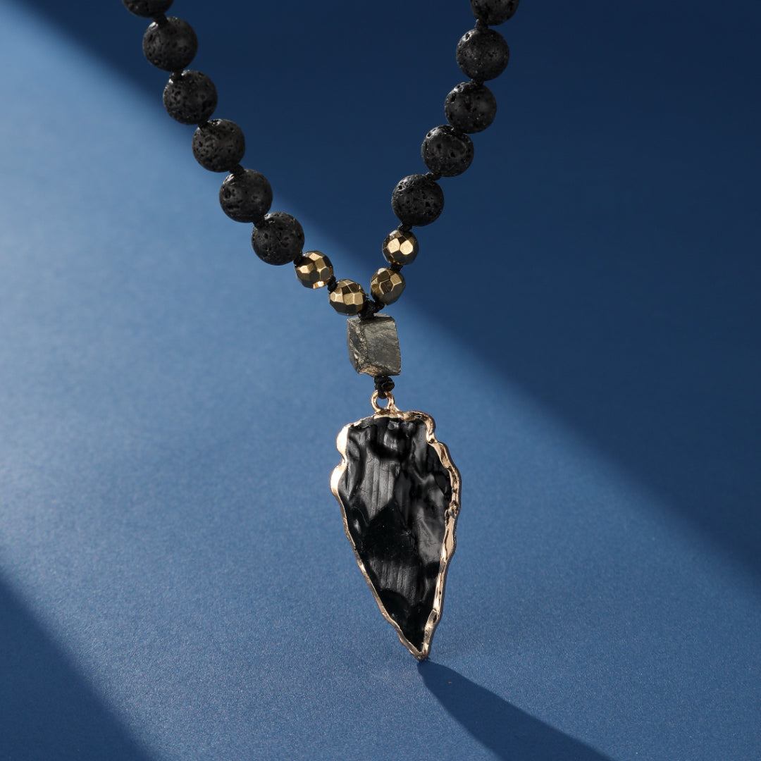 Collier Obsidienne et Pierre de Lave – Énergie Volcanique