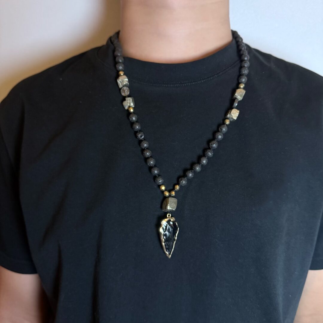 Collier Obsidienne et Pierre de Lave – Énergie Volcanique