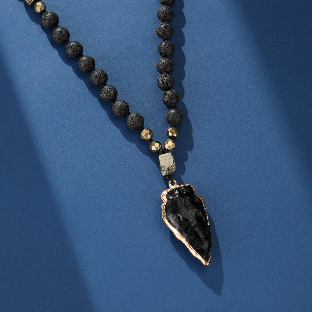 Collier Obsidienne et Pierre de Lave – Énergie Volcanique