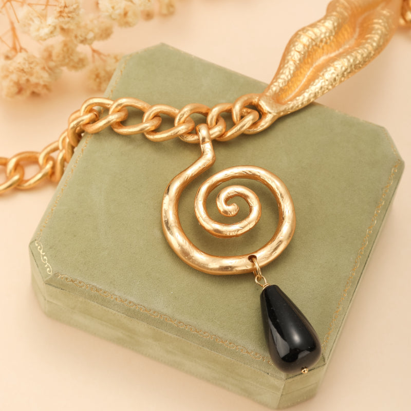 Collier Obsidienne – Vintage Spirale