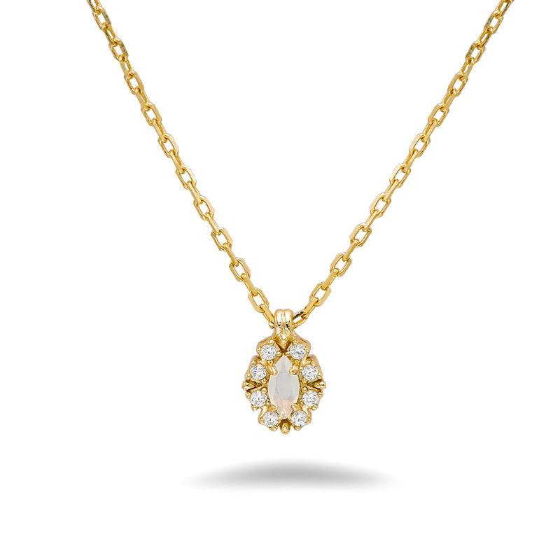 Collier Opale Blanche – Brume Étoilée, Argent Plaqué Or