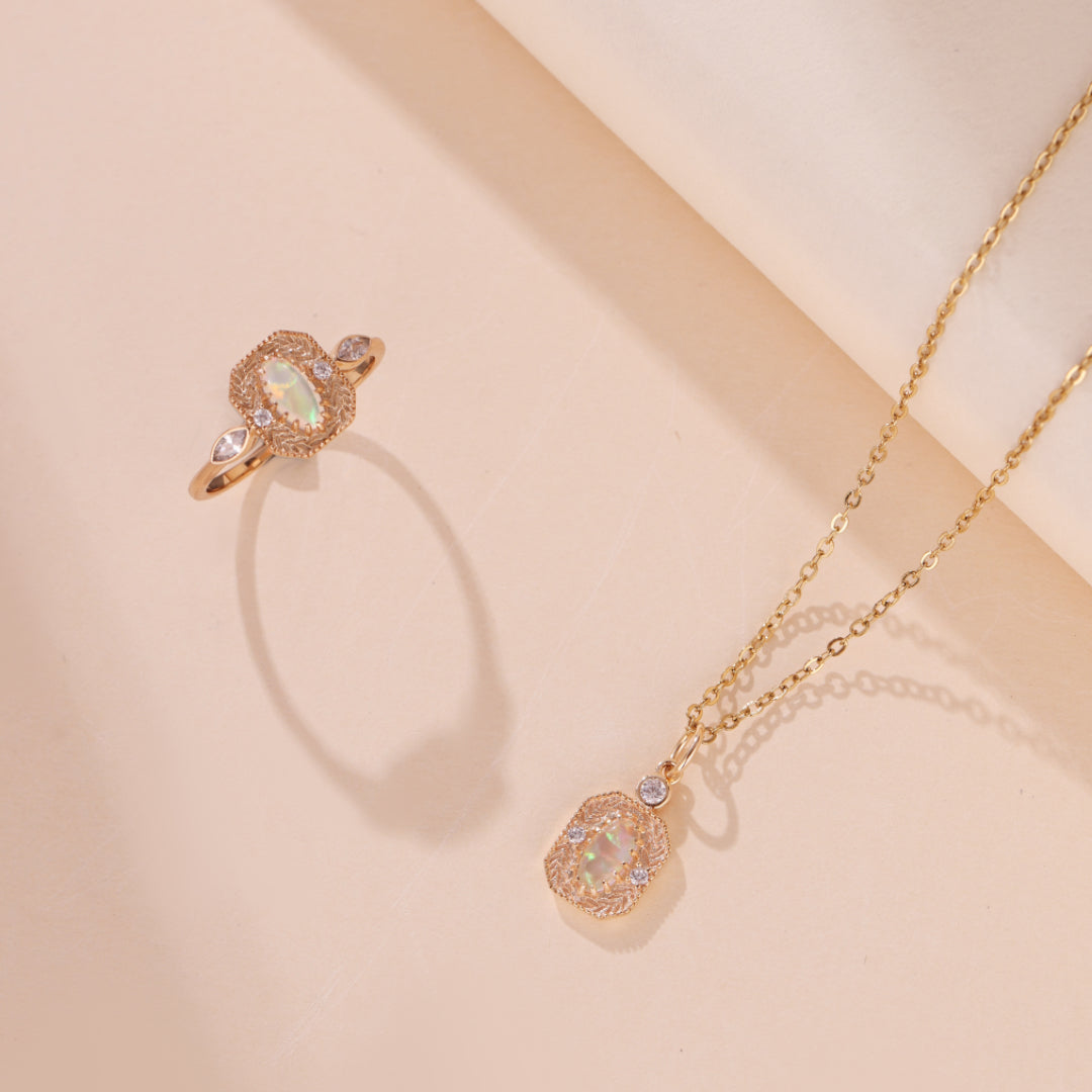 Collier Opale – Rêve Champêtre, Argent Plaqué Or