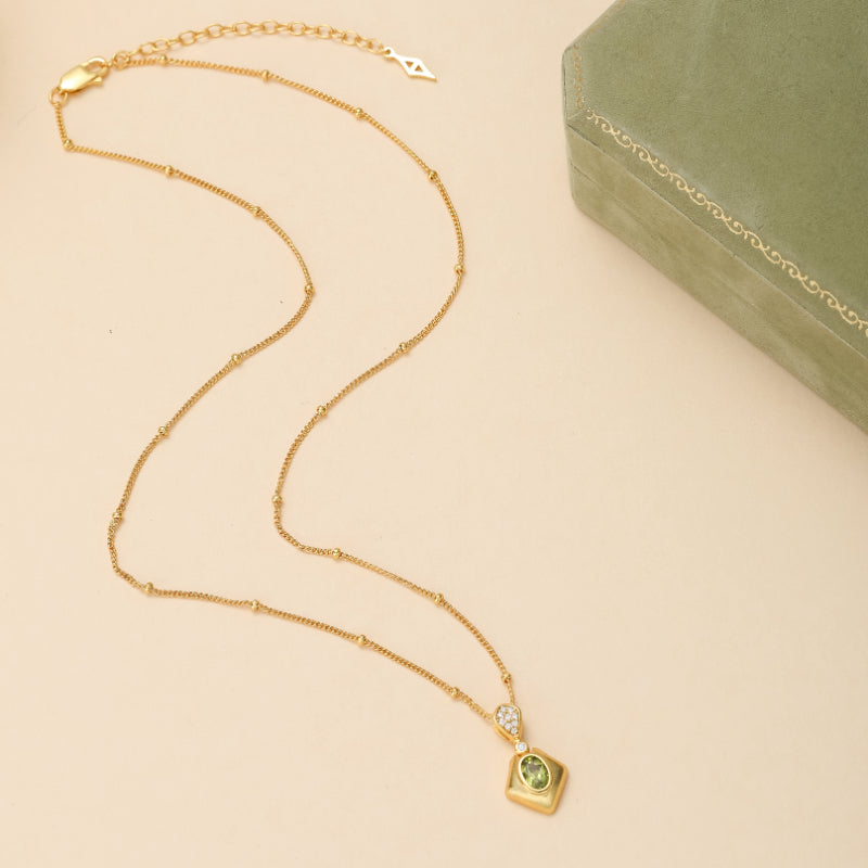 Collier Péridot – Éclat Ciselé, Argent Plaqué Or