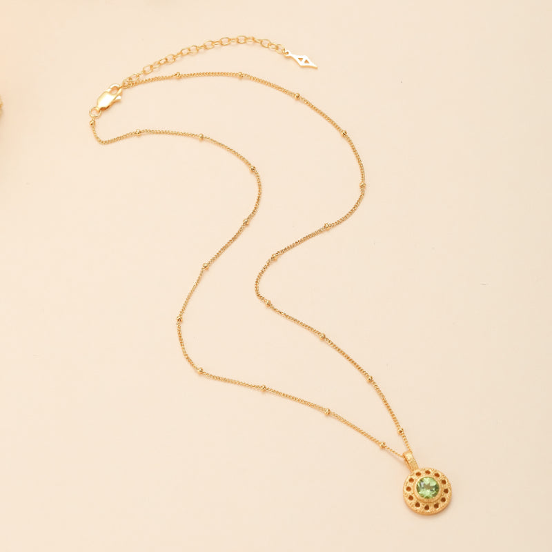 Collier Péridot – Éclat Rond, Argent Plaqué Or