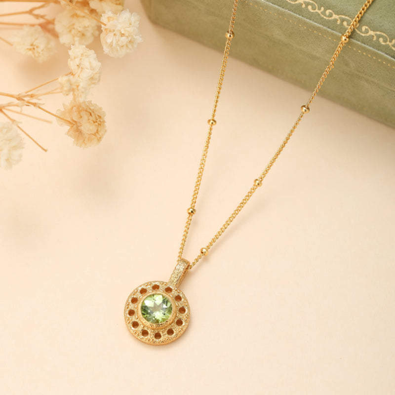 Collier Péridot – Éclat Rond, Argent Plaqué Or