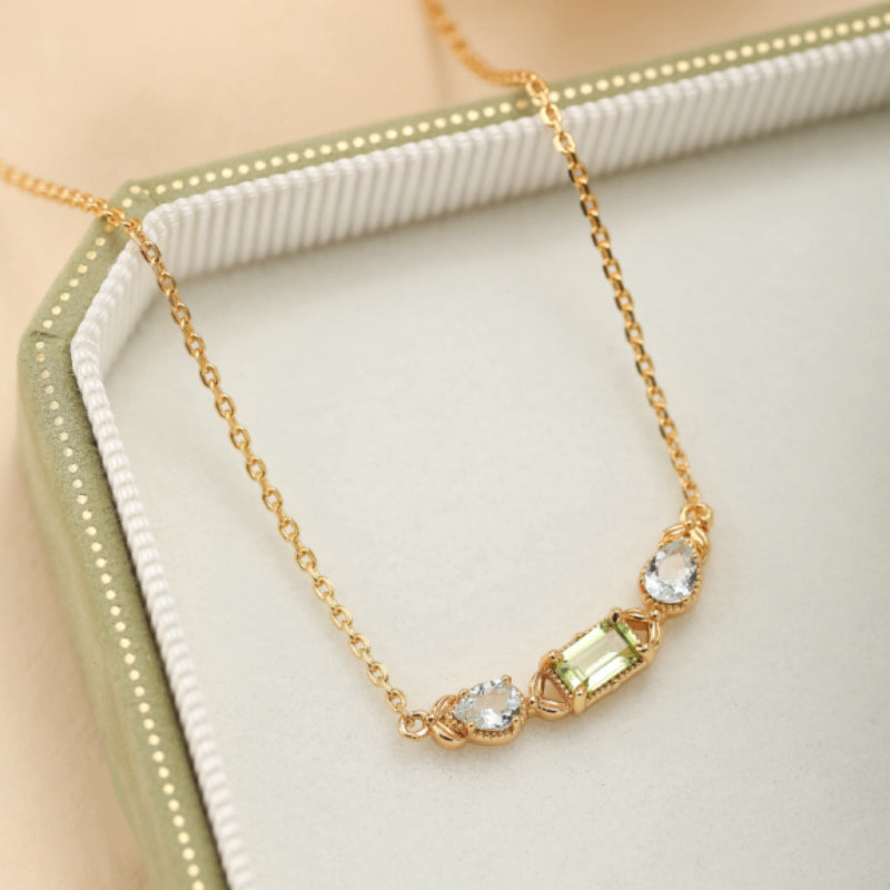 Collier Péridot et Topaze – Géométrie Raffinée, Argent Plaqué Or