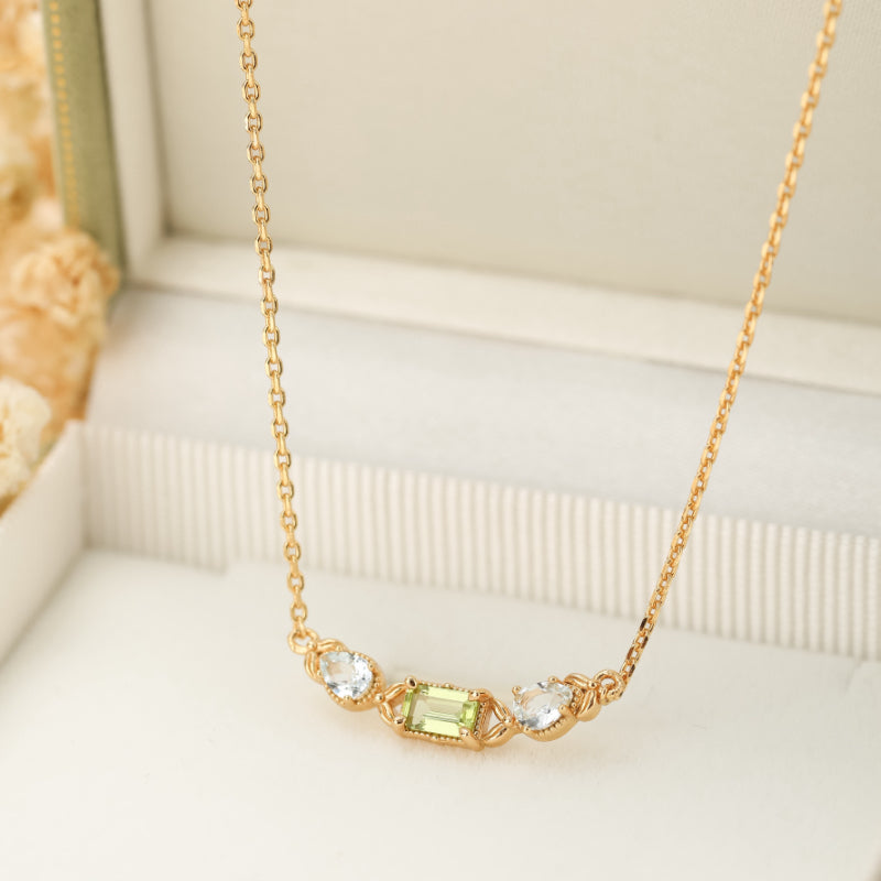 Collier Péridot et Topaze – Géométrie Raffinée, Argent Plaqué Or