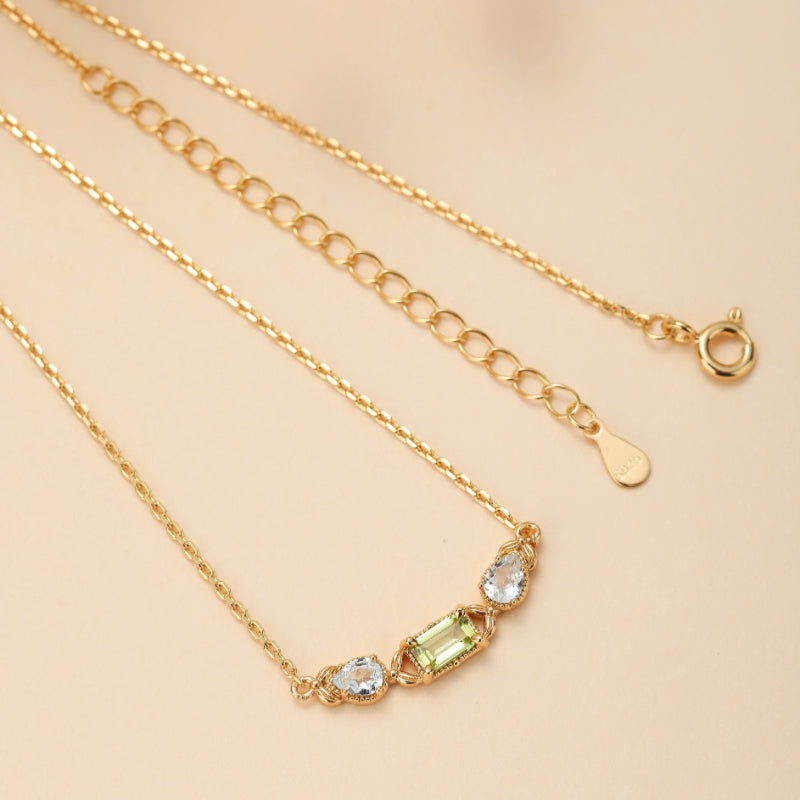 Collier Péridot et Topaze – Géométrie Raffinée, Argent Plaqué Or