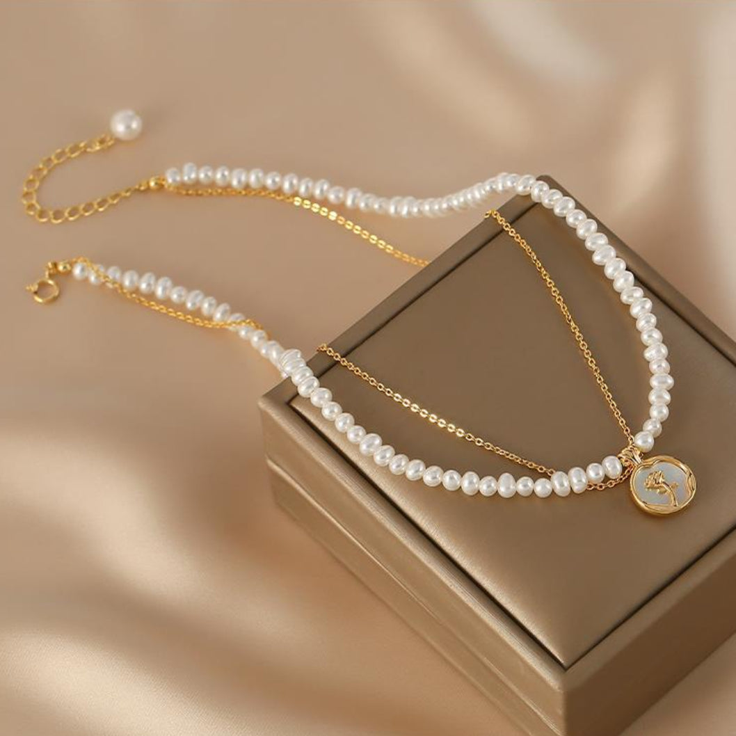 Collier Perle d'Eau Douce – Rose, Argent Plaqué Or