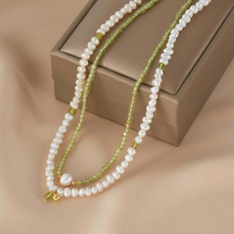Collier Perle et Péridot – Apaisement d'Amour, Argent