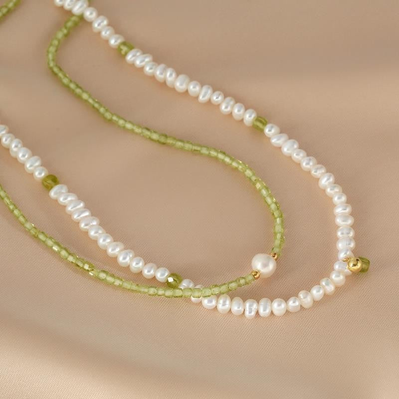 Collier Perle et Péridot – Apaisement d'Amour, Argent