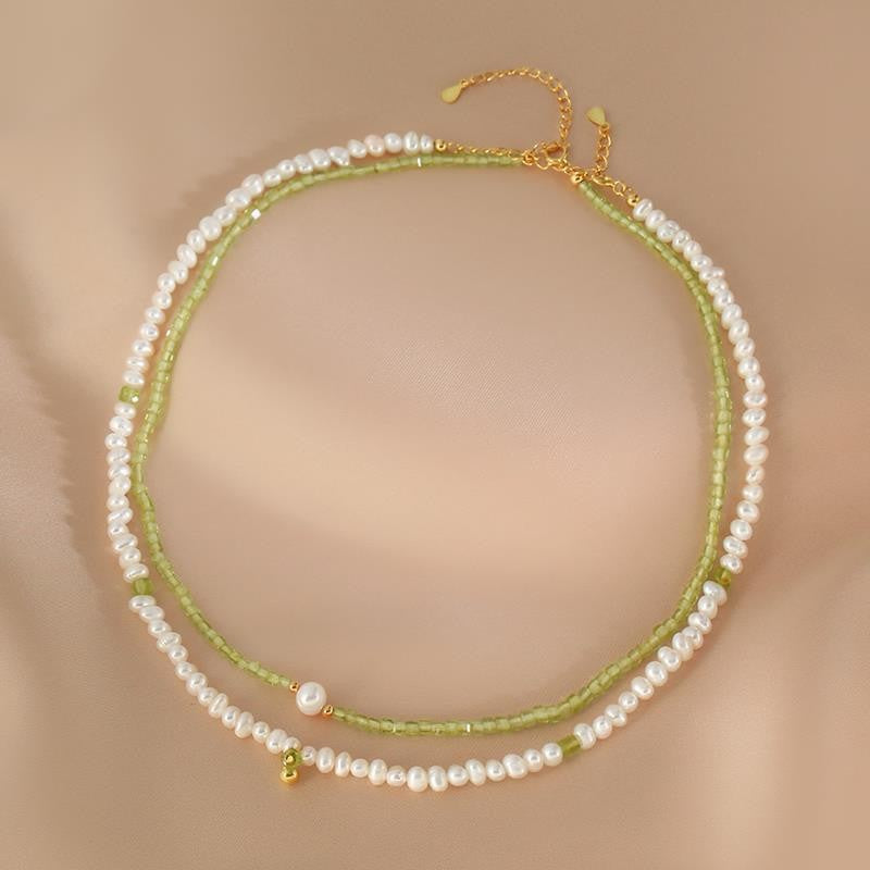 Collier Perle et Péridot – Apaisement d'Amour, Argent