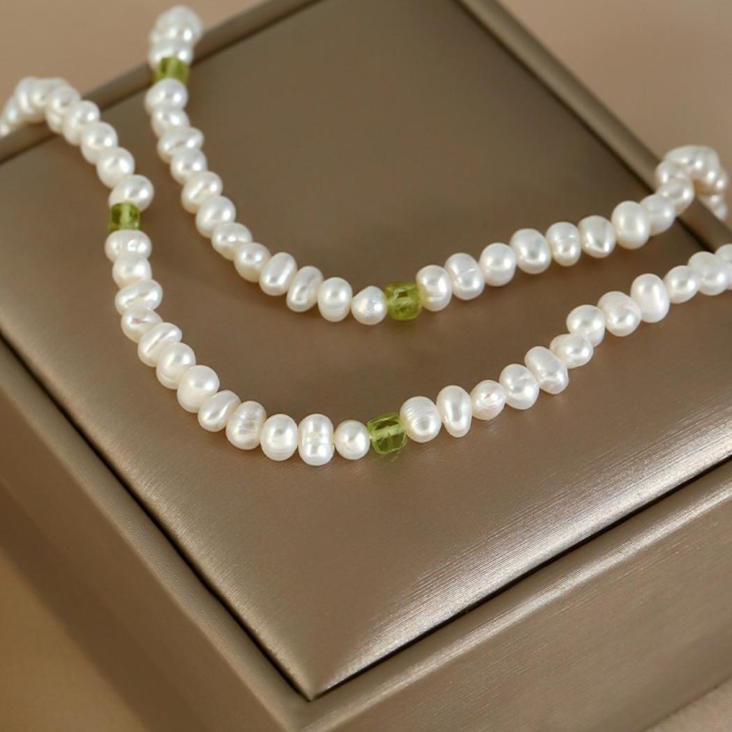 Collier Perle et Péridot – Apaisement d'Amour, Argent