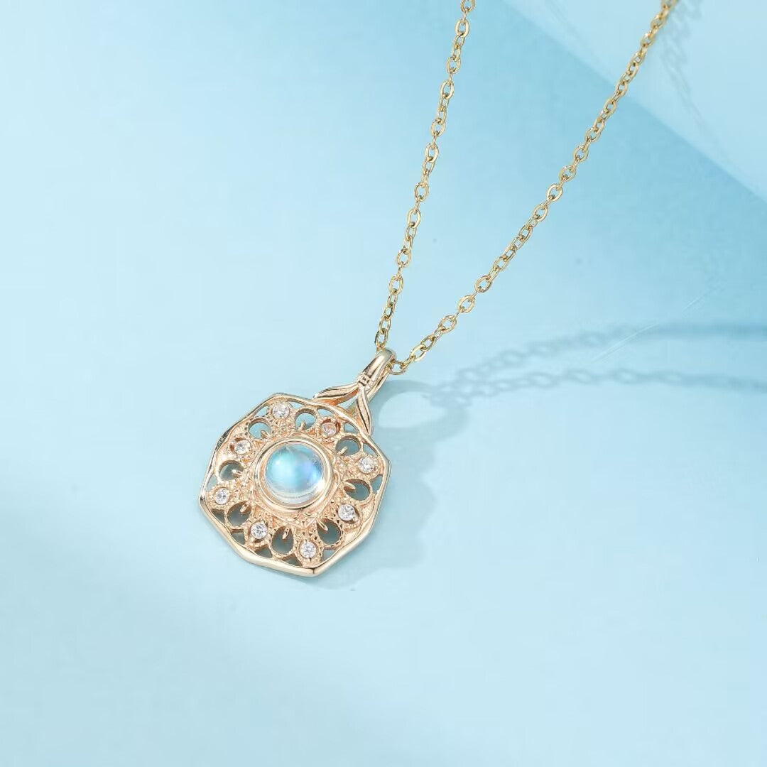 Collier Pierre de Lune – Joyau Antique, Argent Plaqué Or