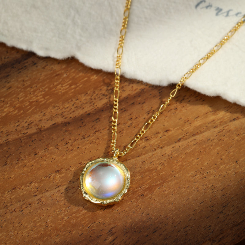 Collier Pierre de Lune – Rêve Étoilé, Argent Plaqué Or
