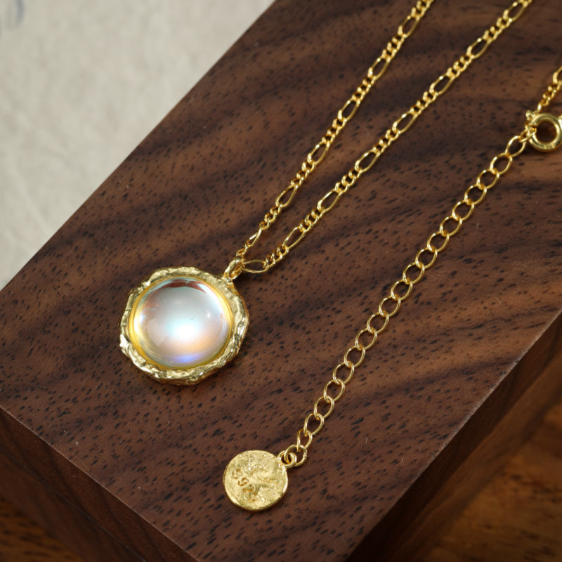 Collier Pierre de Lune – Rêve Étoilé, Argent Plaqué Or