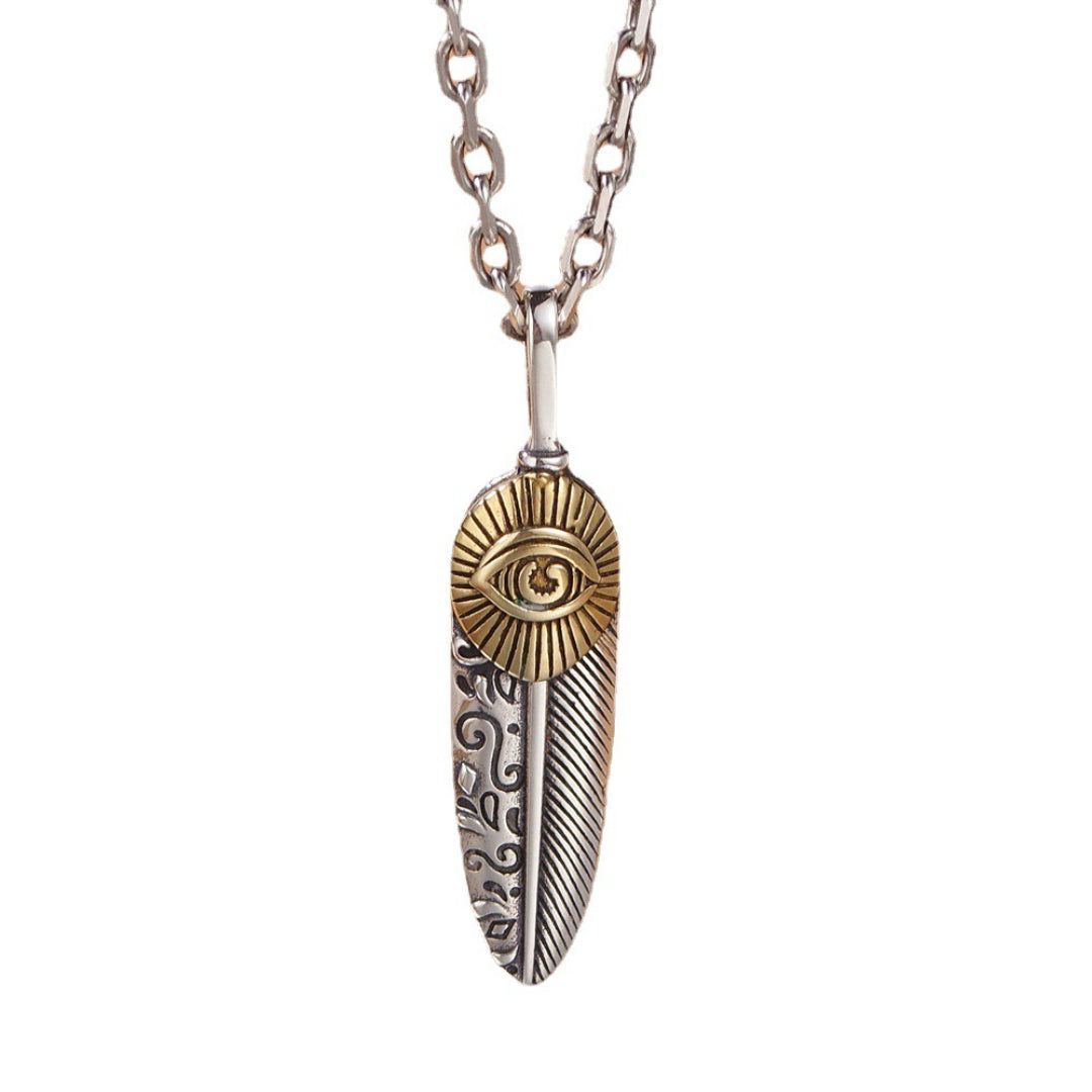 Feather and Eye of Horus Necklace – Ancestral Protection, Sterling Silver 925
