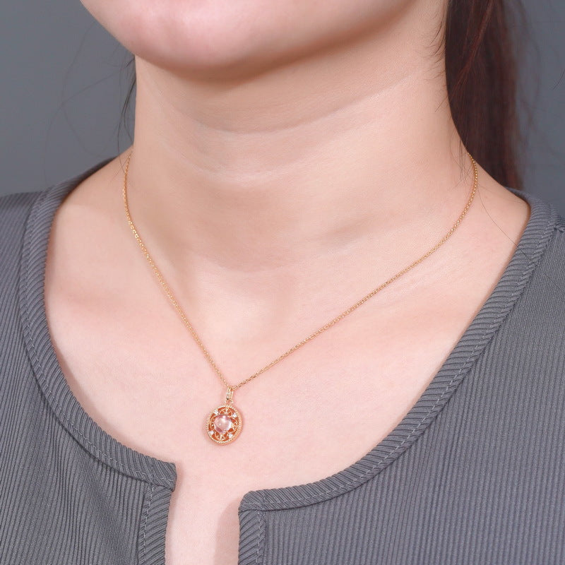 Collier Quartz Rose – Chance, Argent Plaqué Or