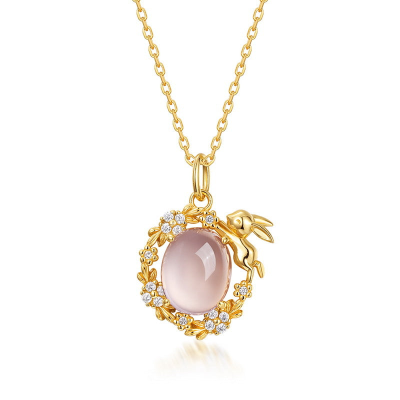 Rose Quartz Necklace – Bunny Softness, Gold Plated Silver