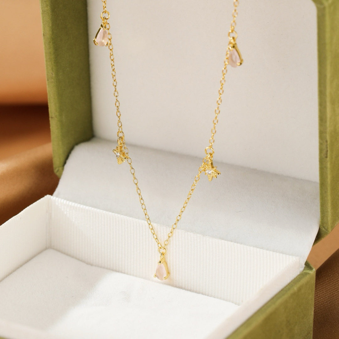 Collier Quartz Rose – Douceur Stellaire, Argent Plaqué Or