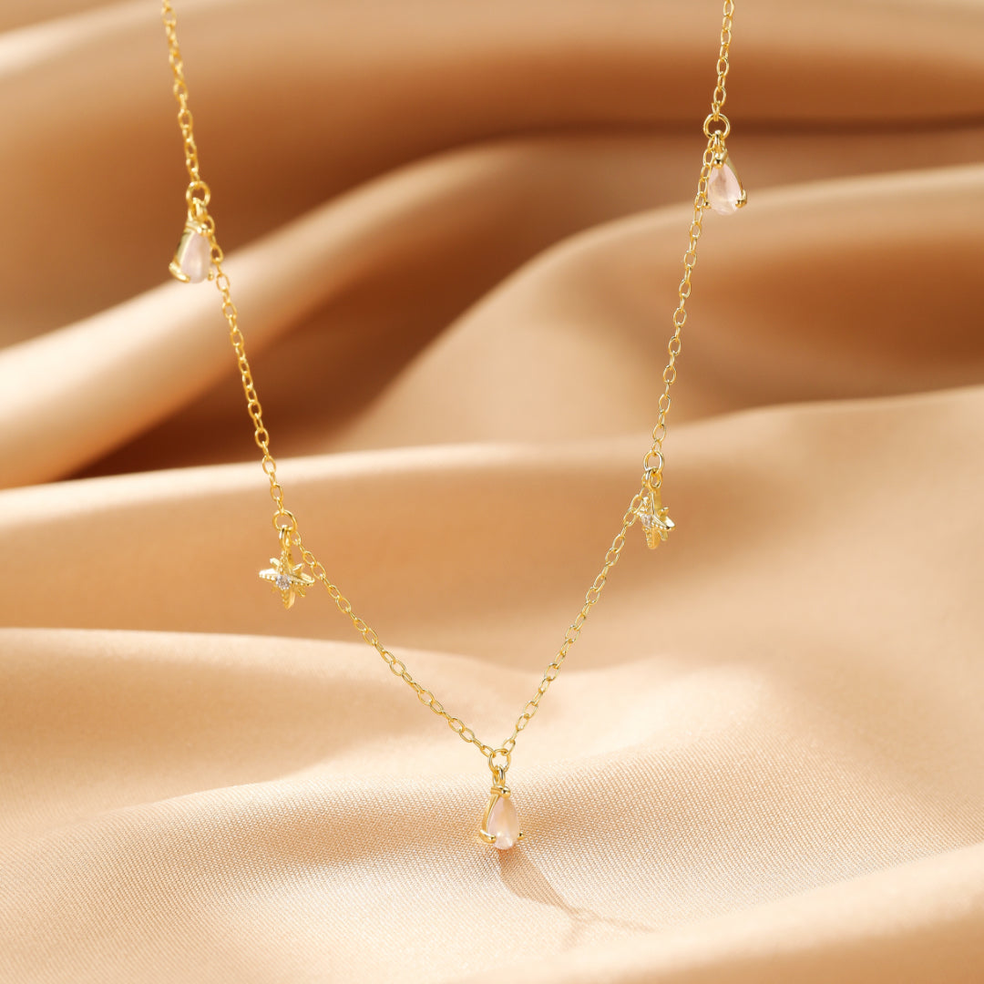 Collier Quartz Rose – Douceur Stellaire, Argent Plaqué Or