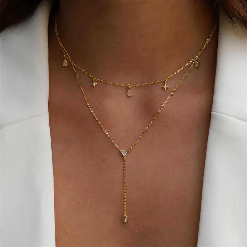 Collier Quartz Rose – Douceur Stellaire, Argent Plaqué Or