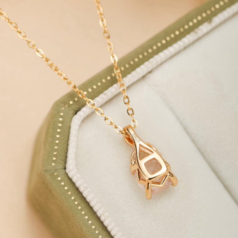 Collier Quartz Rose – Élégant Feuillu, Argent Plaqué Or