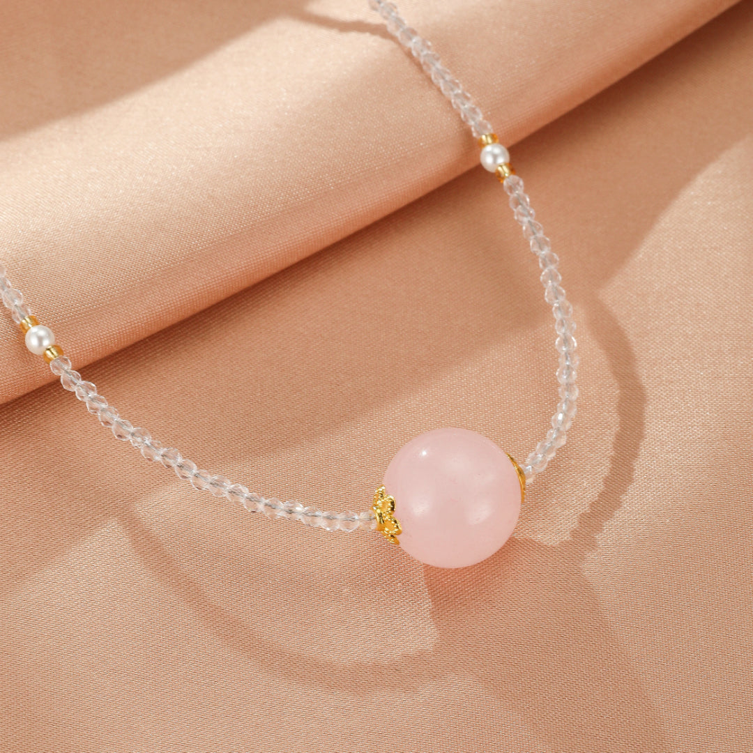 Collier Quartz Rose et Cristal de Roche – Sphère Intuitive