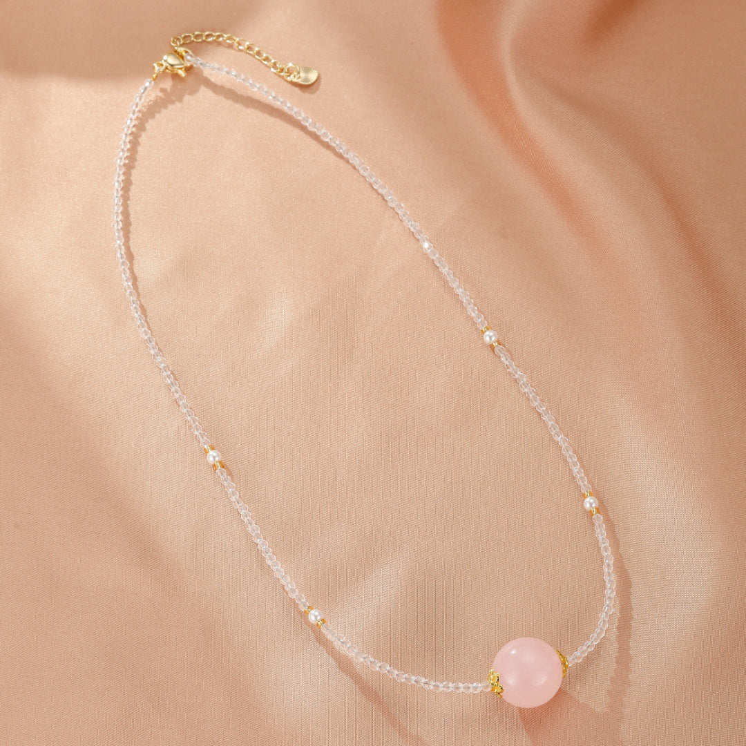 Collier Quartz Rose et Cristal de Roche – Sphère Intuitive