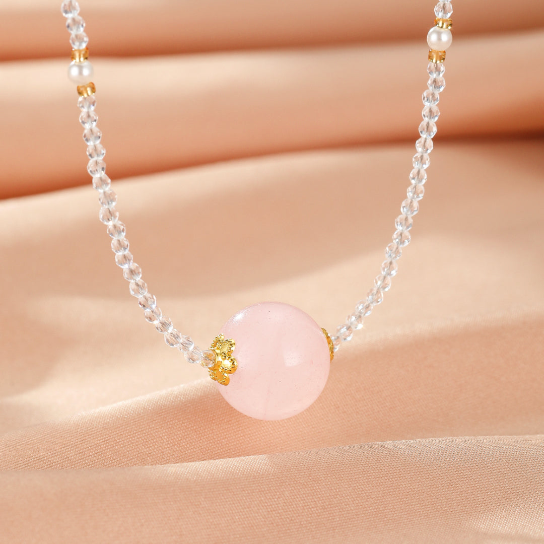 Collier Quartz Rose et Cristal de Roche – Sphère Intuitive