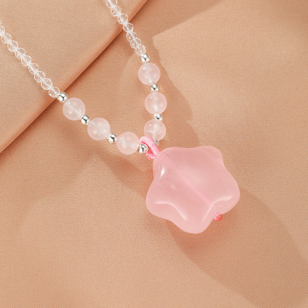 Collier Quartz Rose – Fleur Céleste