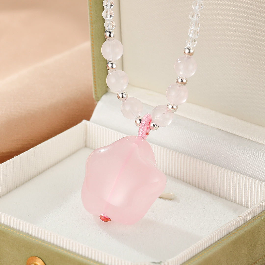 Collier Quartz Rose – Fleur Céleste