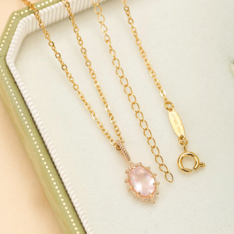 Collier Quartz Rose – Floraison, Argent Plaqué Or