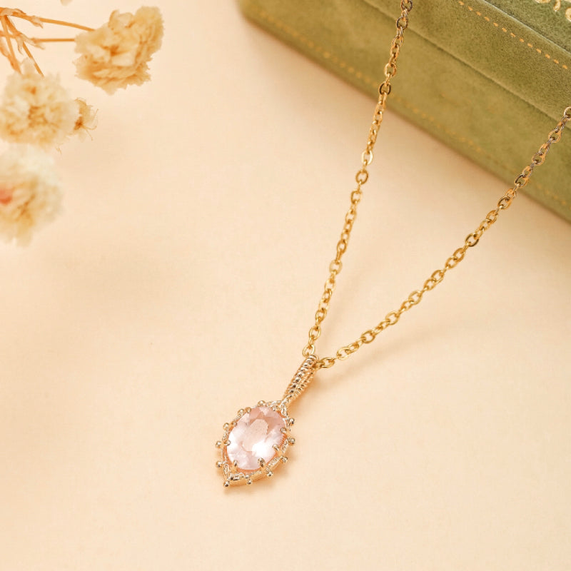 Collier Quartz Rose – Floraison, Argent Plaqué Or