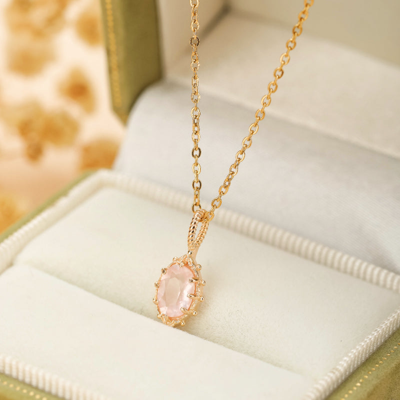 Collier Quartz Rose – Floraison, Argent Plaqué Or