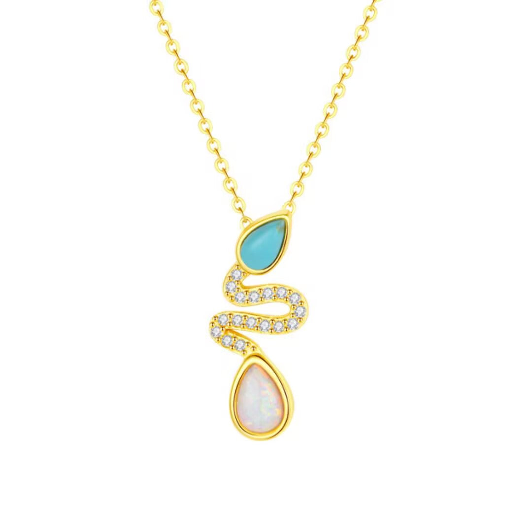 Collier Serpent Opale et Turquoise – Larmes de Lagon, Argent 925