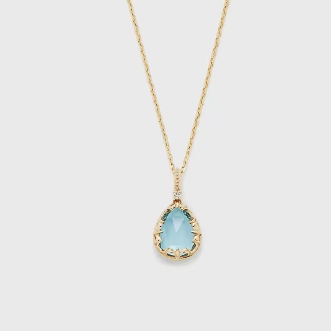 Collier Topaze Bleue – Goutte Céleste, Argent 925 Plaqué Or 14K