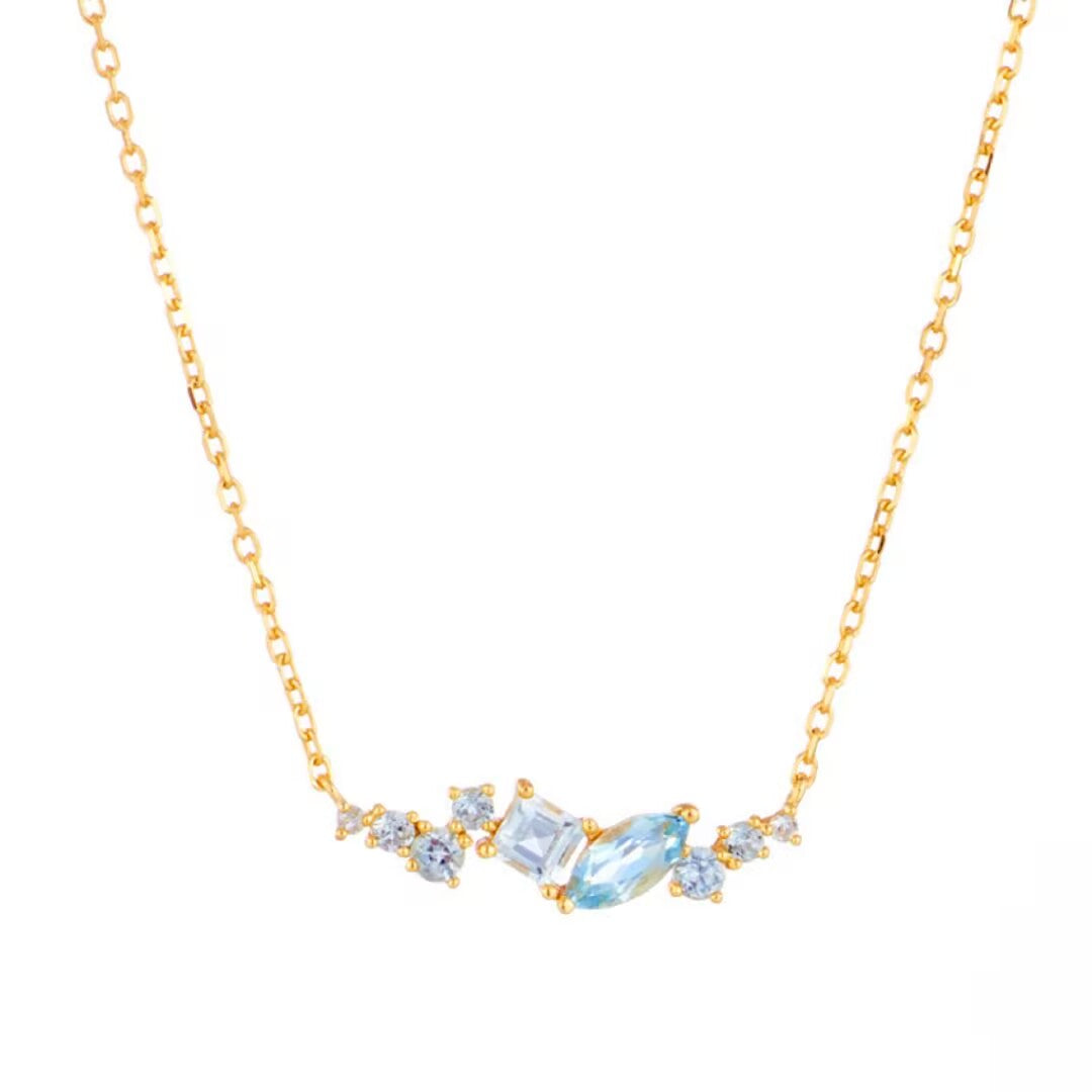 Topaz Necklace â Azure Crown, 14K Gold Plated 925 Sterling Silver