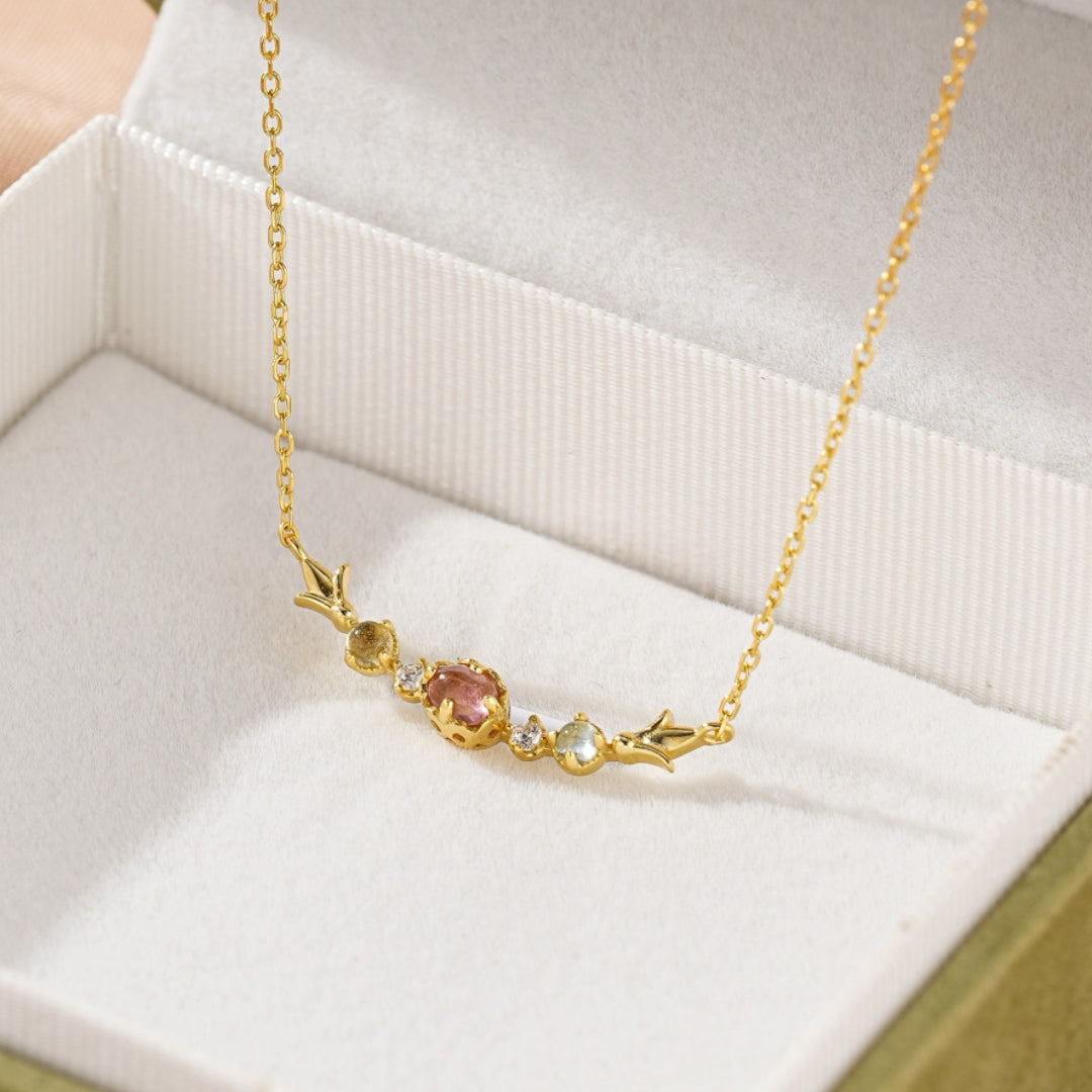 Tourmaline and Topaz Necklace – Elixir of Light, 18K Gold Plated Silver
