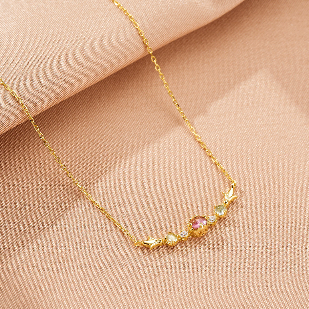 Tourmaline and Topaz Necklace – Elixir of Light, 18K Gold Plated Silver