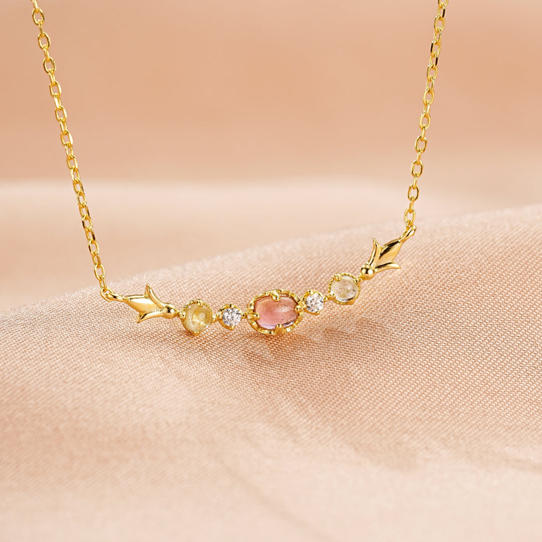 Collier Tourmaline et Topaze – Élixir de Lumière, Argent Plaqué Or 18K