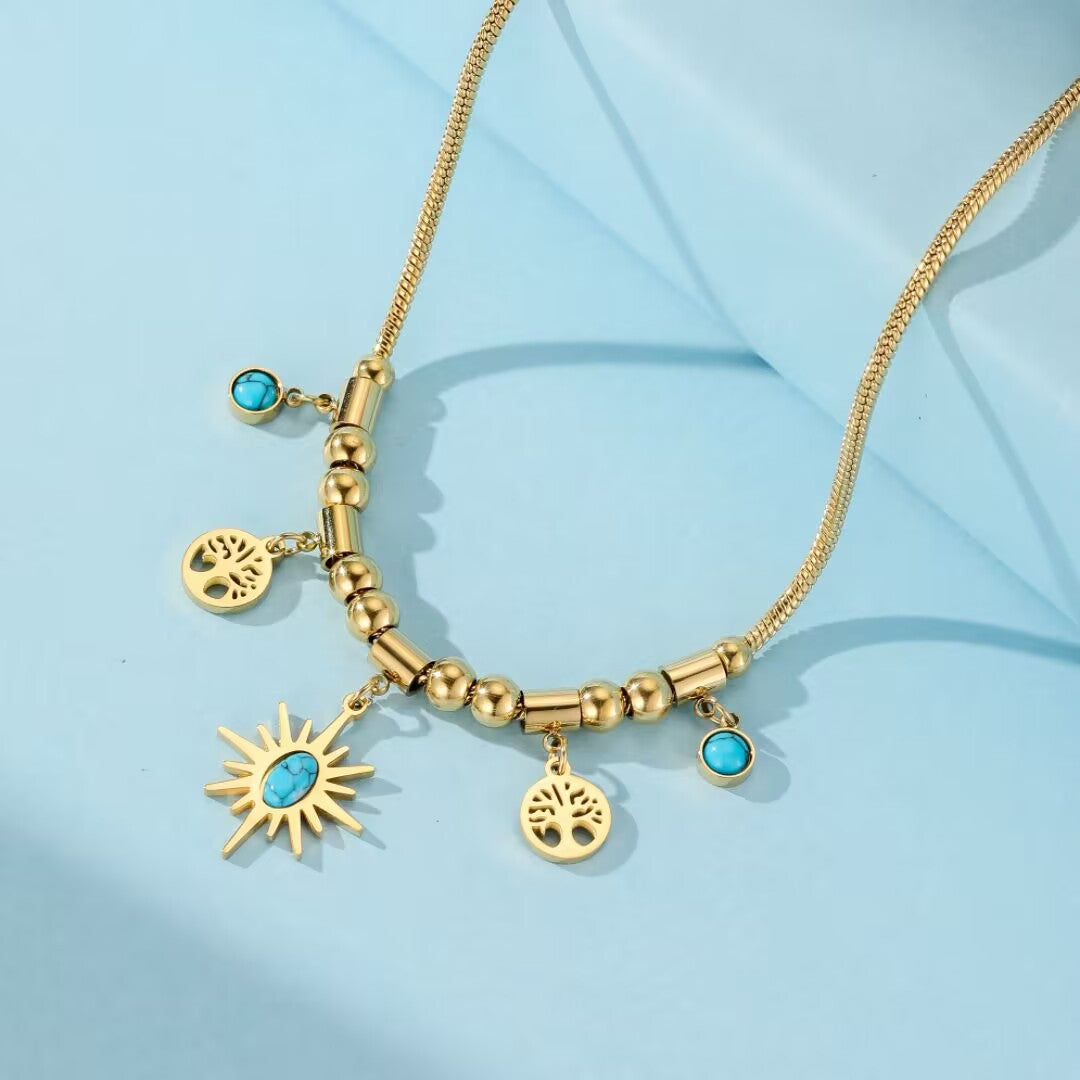 Collier Turquoise Arbre de Vie – Aura Dorée